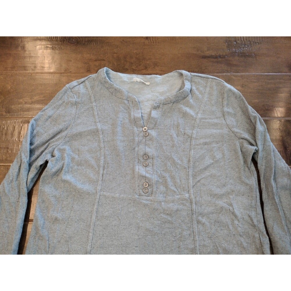 JANE AND DELANCEY Women's long-sleeve roll tab henley waffle shirt top - M - Picture 5 of 11